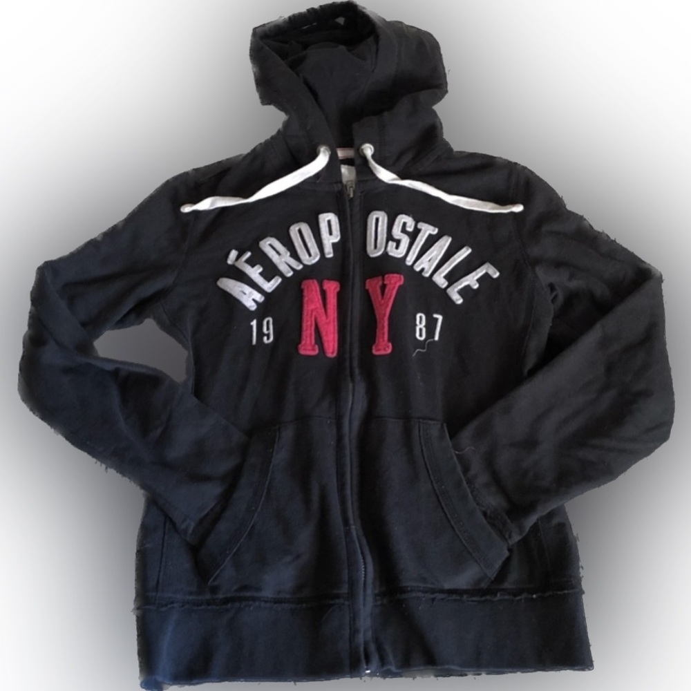 💜Aeropostale black and pink zip up hoodie.